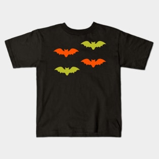 Bats Tile (Green and Orange) Kids T-Shirt